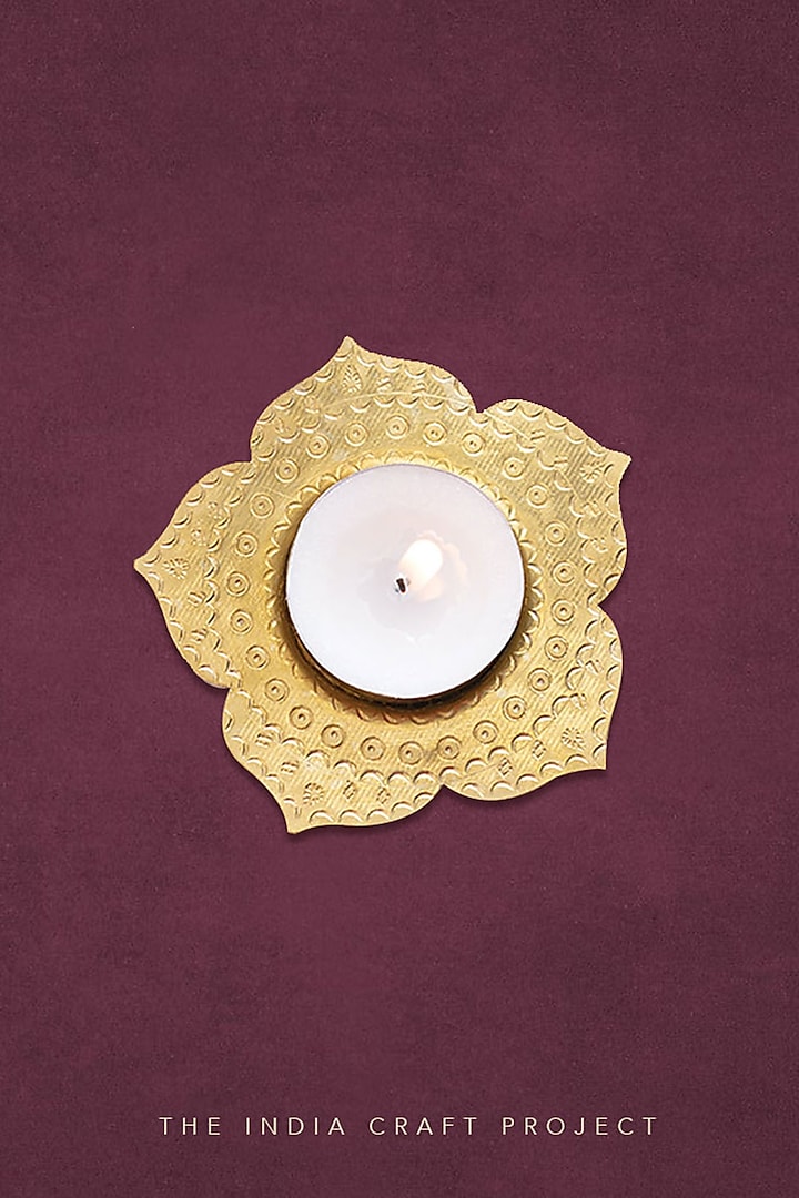 Gold Brass Tea Light Phool Holder Set by The India Craft Project