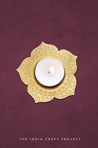 Aarna Gift Box Brass Phool Tea light Holders (Set of 4) by The India Craft Project