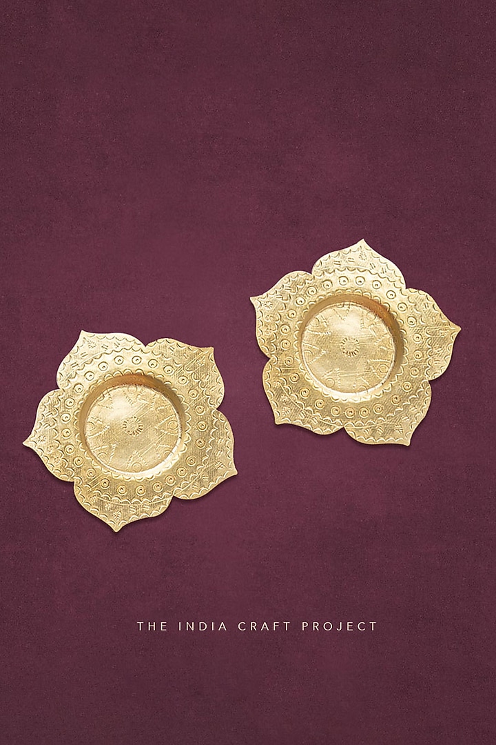 Aarna Gift Box Brass Phool Tea light Holders (Set of 4) by The India Craft Project at Pernia's Pop Up Shop