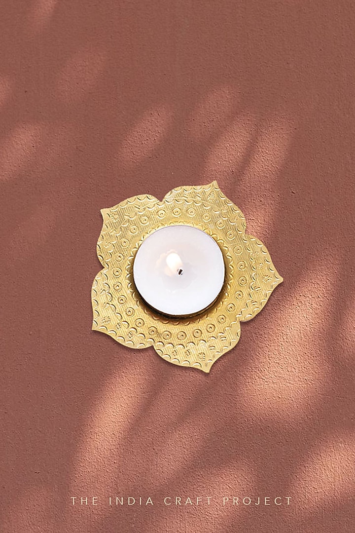Aarna Gift Box Brass Phool Tea light Holders (Set of 4) by The India Craft Project at Pernia's Pop Up Shop