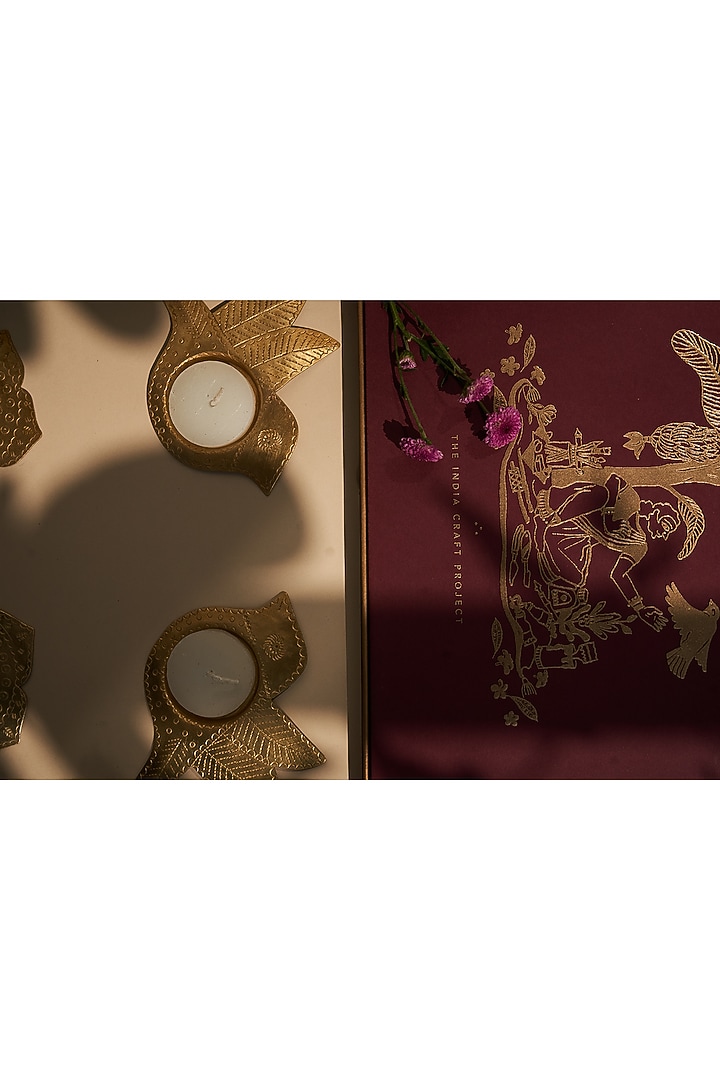 Aarna Gift Box Brass Chidiya Tea light Holders (Set of 4) by The India Craft Project at Pernia's Pop Up Shop