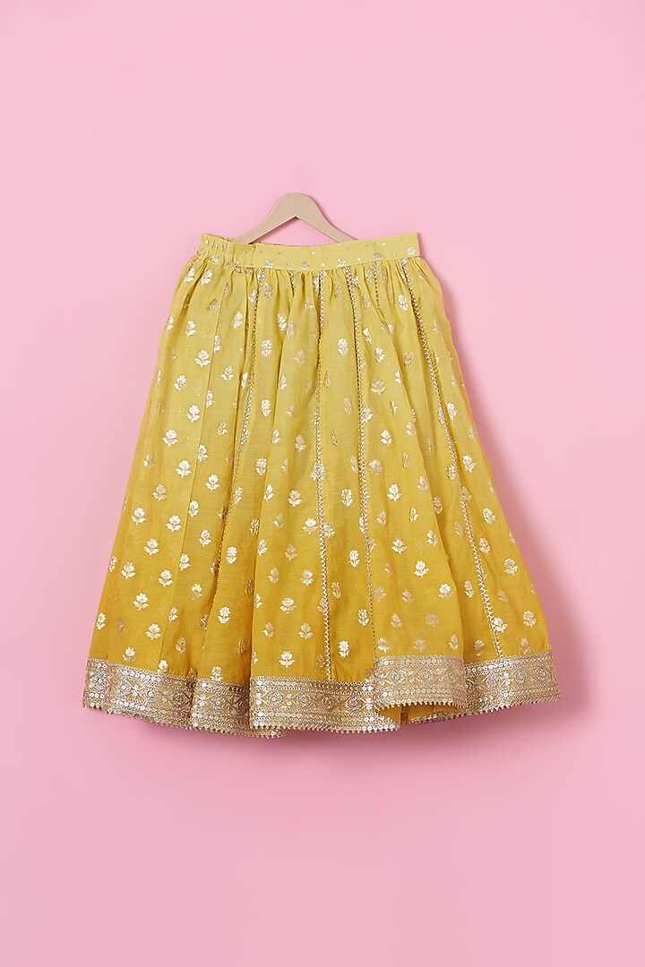 Yellow Chanderi Silk Mirror Embroidered Lehenga Set For Girls by Tinny Bebe at Pernia's Pop Up Shop