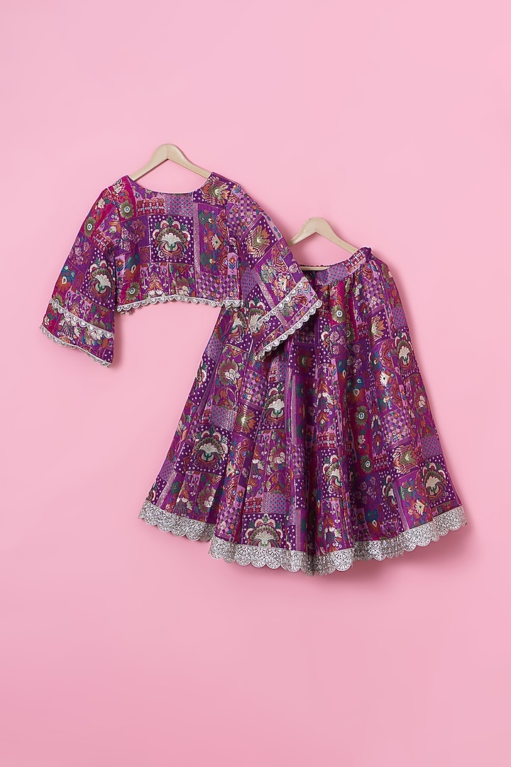Purple Brocade Tassels Lehenga Set For Girls by Tinny Bebe at Pernia's Pop Up Shop