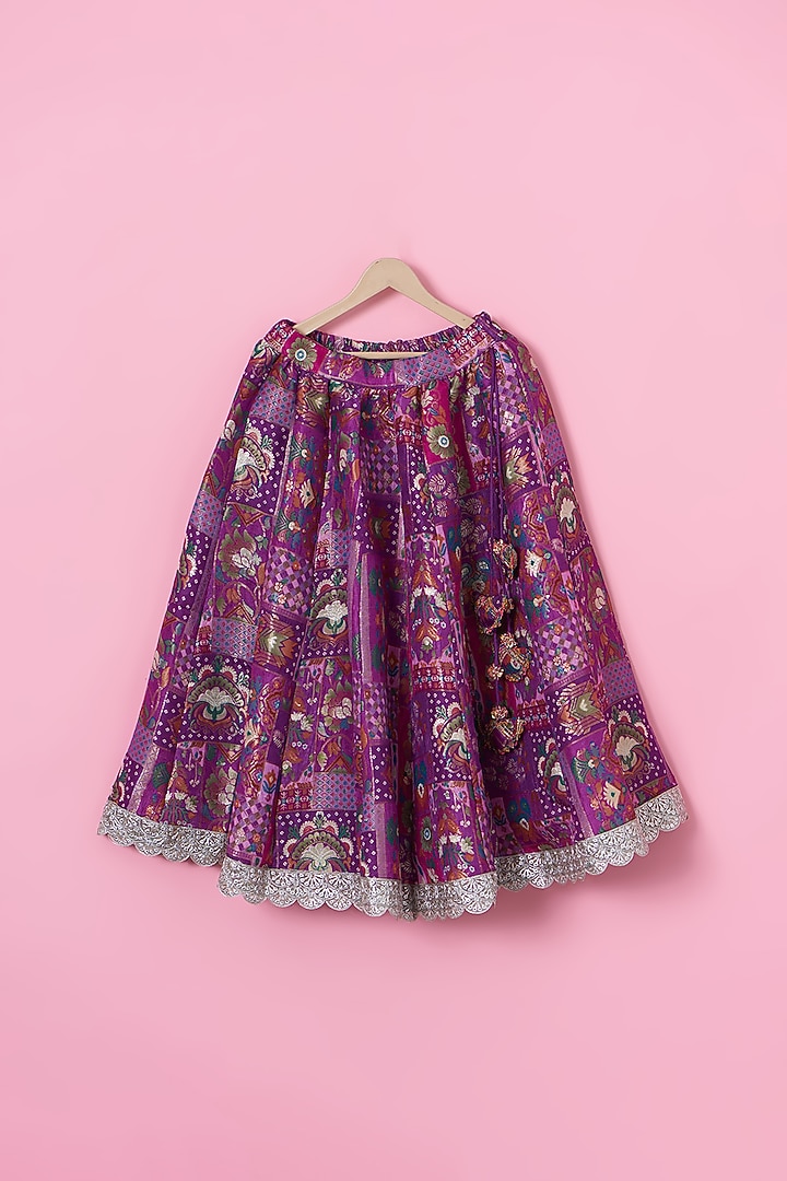 Purple Brocade Tassels Lehenga Set For Girls by Tinny Bebe at Pernia's Pop Up Shop