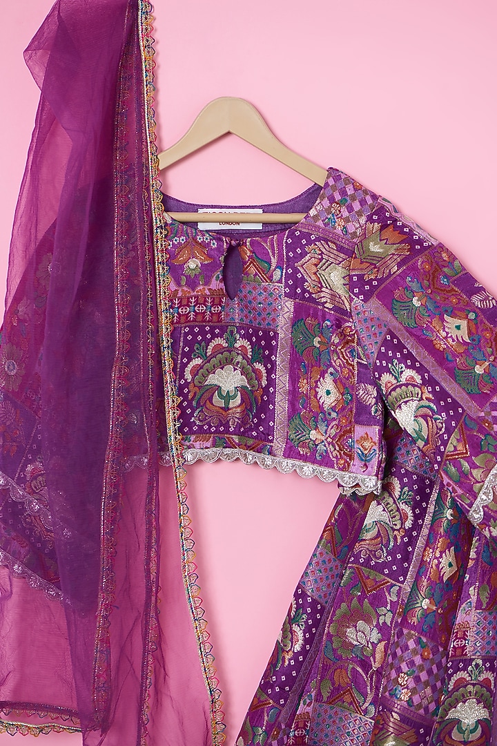 Purple Brocade Tassels Lehenga Set For Girls by Tinny Bebe at Pernia's Pop Up Shop