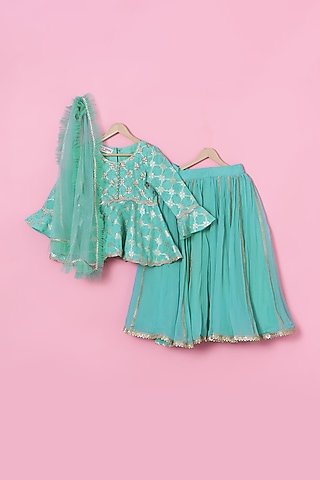 Sea Blue Georgette Sharara Set For Girls by Tinny Bebe
