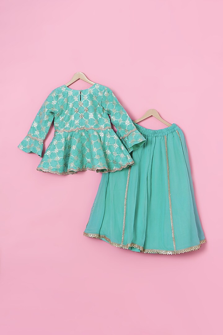 Sea Blue Georgette Sharara Set For Girls by Tinny Bebe at Pernia's Pop Up Shop