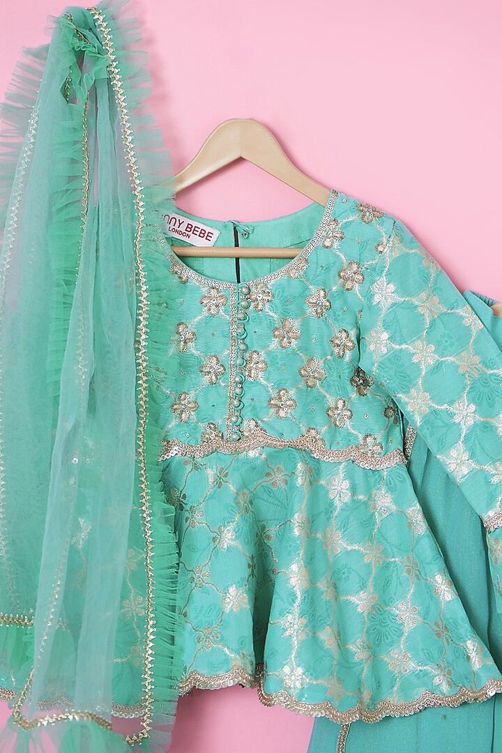 Sea Blue Georgette Sharara Set For Girls by Tinny Bebe at Pernia's Pop Up Shop