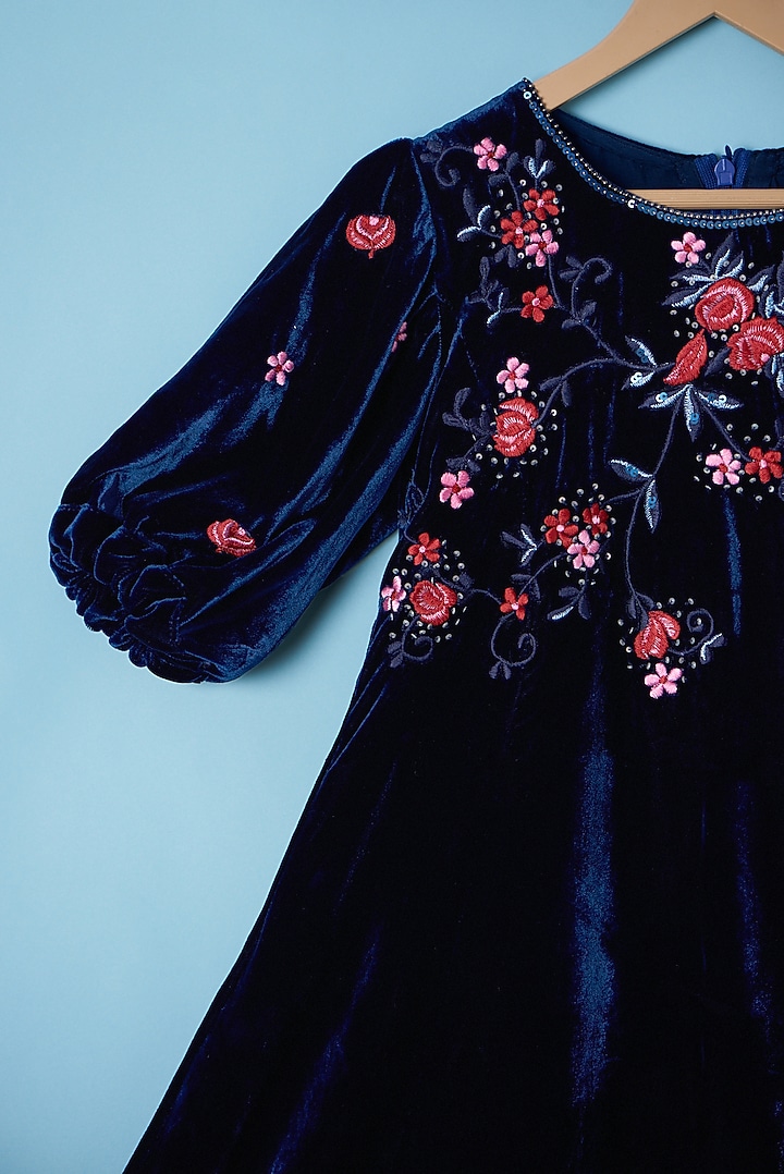 Navy Blue Embroidered Dress For Girls by Tinny Bebe at Pernia's Pop Up Shop