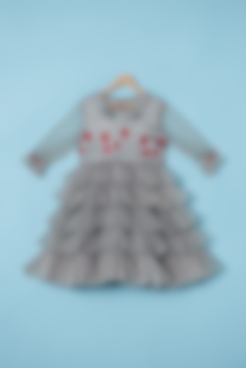 Grey Satin & Net Frilled Dress For Girls by Tinny Bebe at Pernia's Pop Up Shop