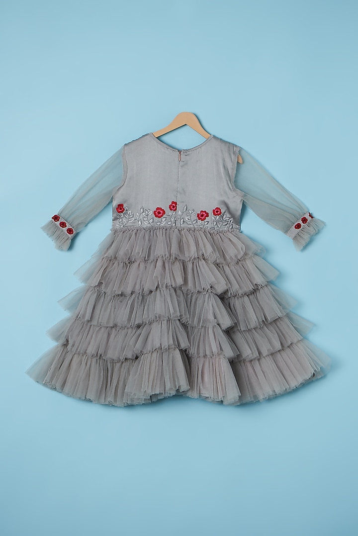 Grey Satin & Net Frilled Dress For Girls by Tinny Bebe at Pernia's Pop Up Shop