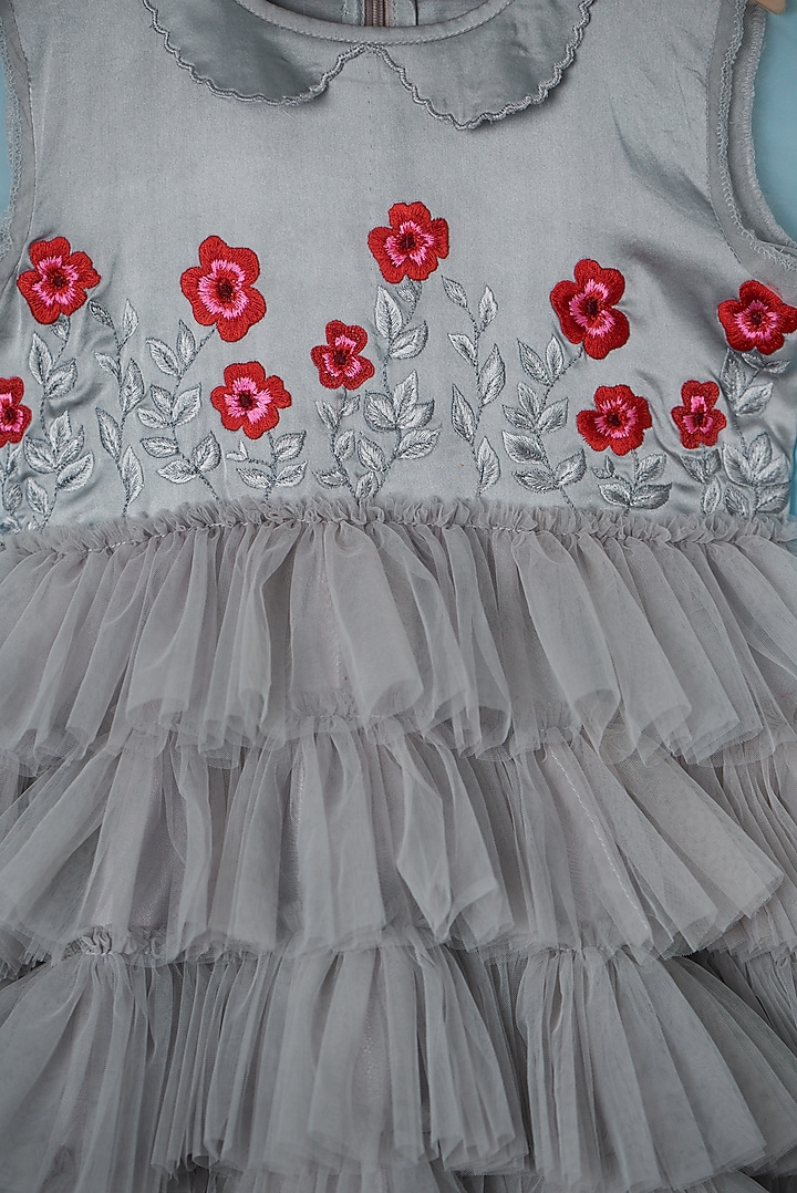 Grey Satin & Net Frilled Dress For Girls by Tinny Bebe at Pernia's Pop Up Shop
