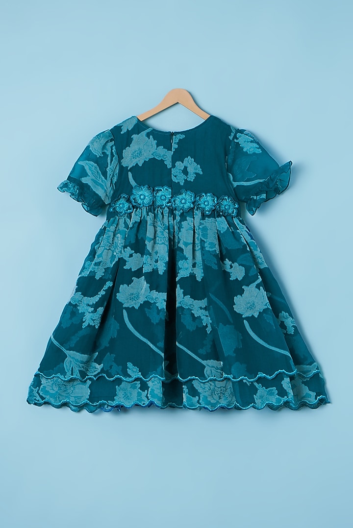 Blue Floral Embroidered Dress For Girls by Tinny Bebe at Pernia's Pop Up Shop