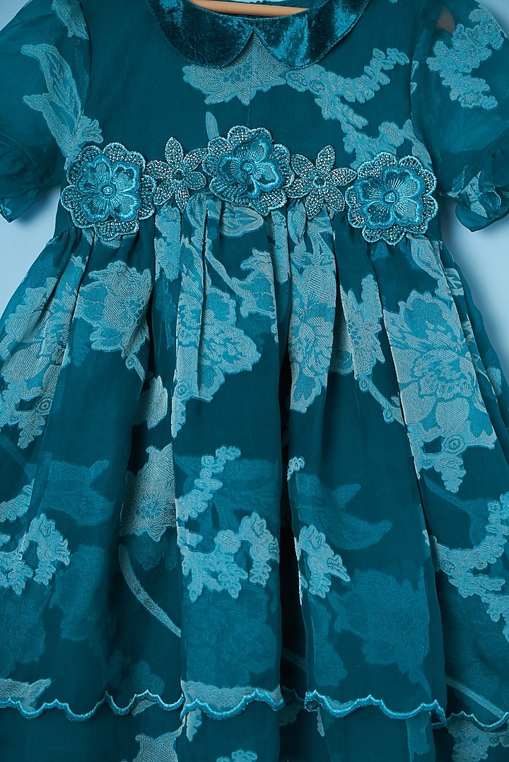 Blue Floral Embroidered Dress For Girls by Tinny Bebe at Pernia's Pop Up Shop