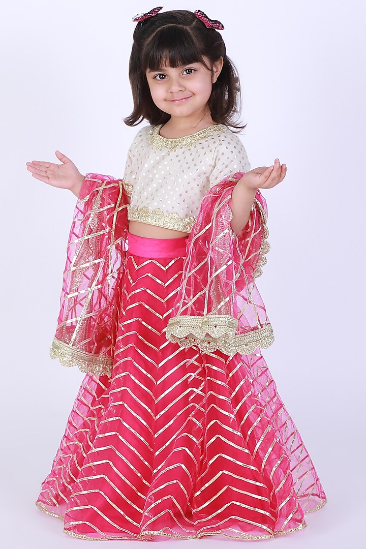 Rani Pink Embroidered Lehenga Set For Girls by TinyPants