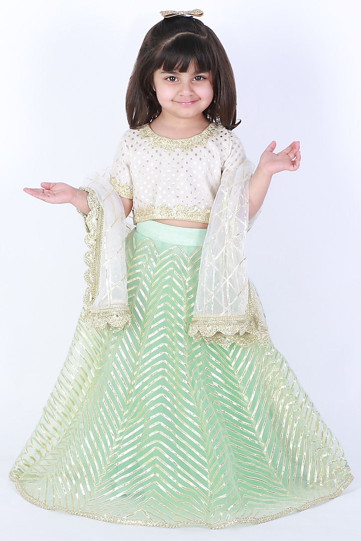 Mint Embroidered Lehenga Set For Girls by TinyPants