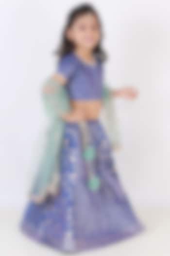 Midnight Blue Embroidered Lehenga Set For Girls by TinyPants