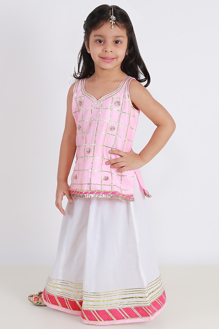 Crystal Pink Embroidered Sharara Set For Girls by TinyPants