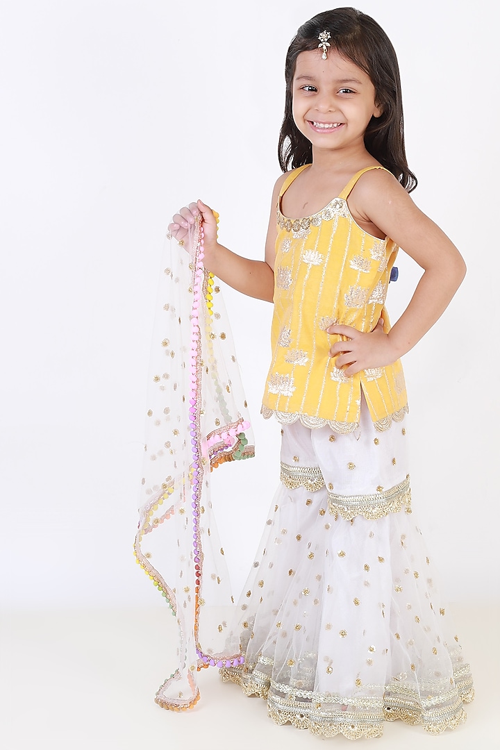 Ivory Printed Sharara Set For Girls by TinyPants