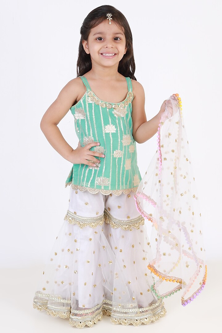 Ivory Zari Printed Sharara Set For Girls by TinyPants at Pernia's Pop Up Shop