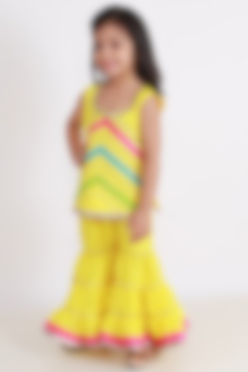 Yellow Printed Sharara Set For Girls by TinyPants
