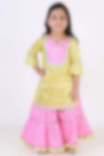 Blush Pink Printed Tiered Sharara Set For Girls by TinyPants