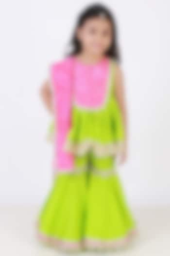 Green & Pink Sharara Set With Work For Girls by TinyPants