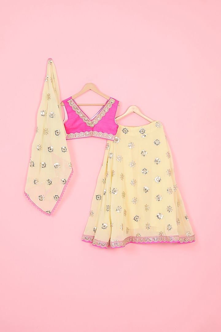 Lime Georgette Patra Embroidered Lehenga Set For Girls by TinyPants at Pernia's Pop Up Shop