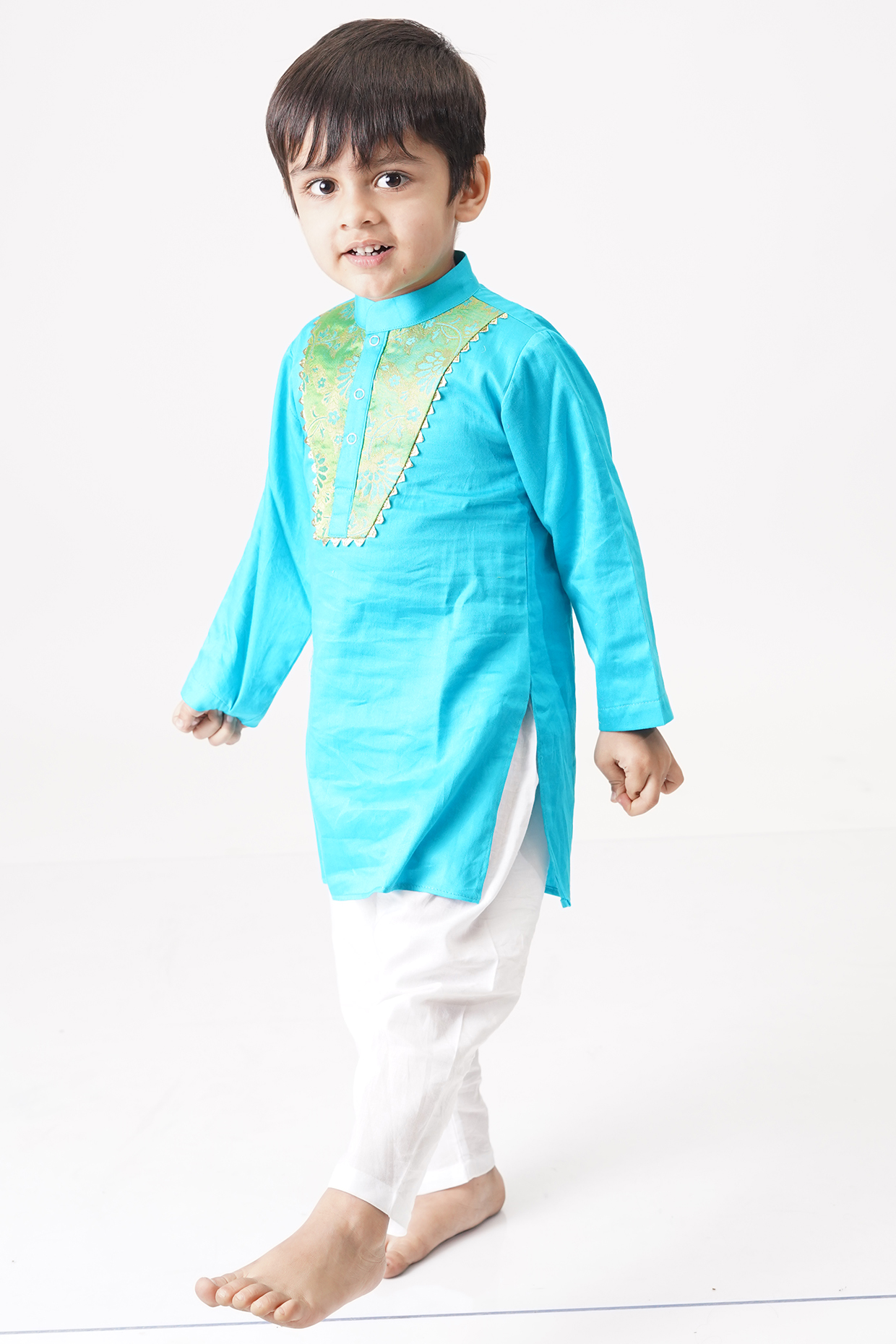 Sky Blue Applique Work Kurta Set For Girls by TinyPants at Pernia's Pop Up Shop