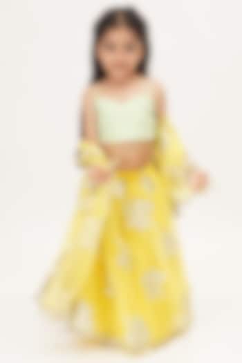 Yellow Zari Embroidered Lehenga Set For Girls by TinyPants