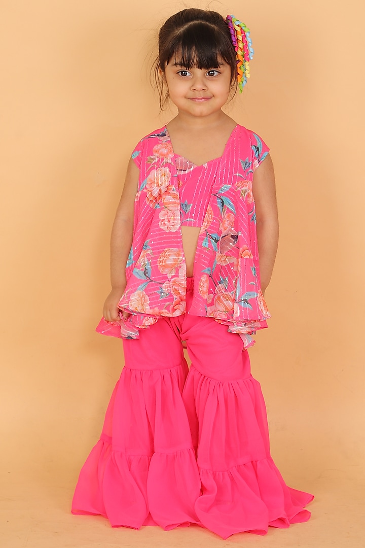 Fuchsia Georgette Sharara Set For Girls by TinyPants