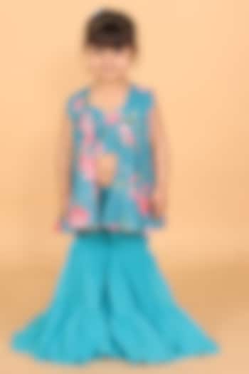 Teal Blue Georgette Sharara Set For Girls by TinyPants