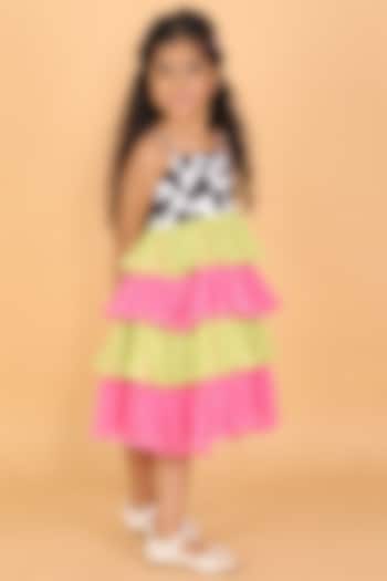 Multi-Colored Printed Frilled Dress For Girls by TinyPants