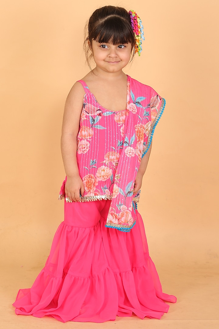 Fuchsia Sharara Set In Georgette For Girls by TinyPants