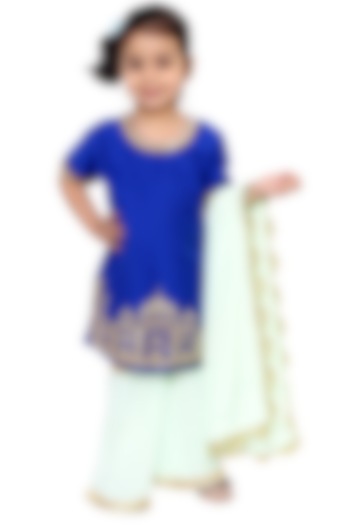 Royal Blue Hand Embroidered Kurta Set For Girls by TinyPants at Pernia's Pop Up Shop