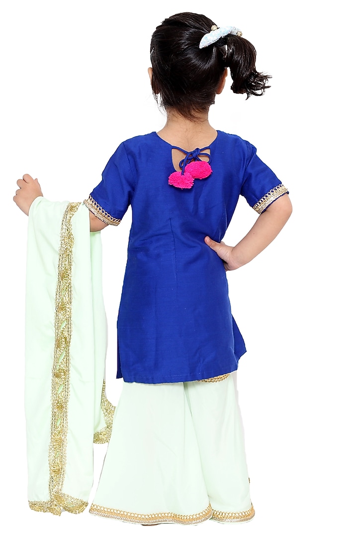 Royal Blue Hand Embroidered Kurta Set For Girls by TinyPants at Pernia's Pop Up Shop