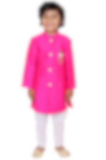Pink Embroidered Sherwani Set For Boys by TinyPants