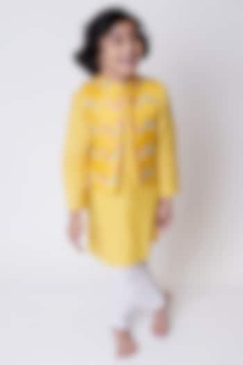 Mustard Embellished Bundi Jacket With Kurta Set For Boys by TinyPants at Pernia's Pop Up Shop