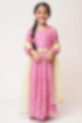 Pink Printed Anarkali Set For Girls by TinyPants