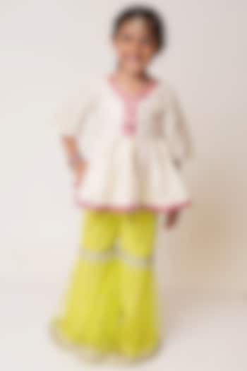 Neon Green Net Sharara Set For Girls by TinyPants