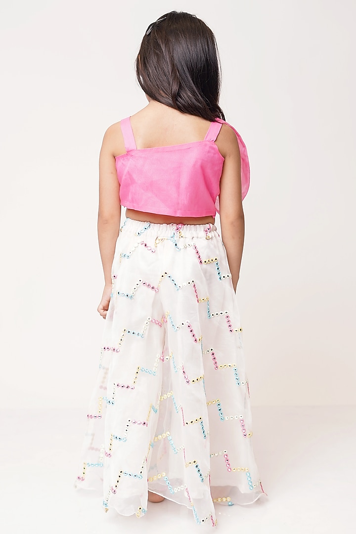 White Organza Palazzo Pant Set For Girls by TinyPants at Pernia's Pop Up Shop