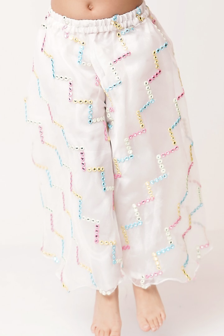 White Organza Palazzo Pant Set For Girls by TinyPants at Pernia's Pop Up Shop