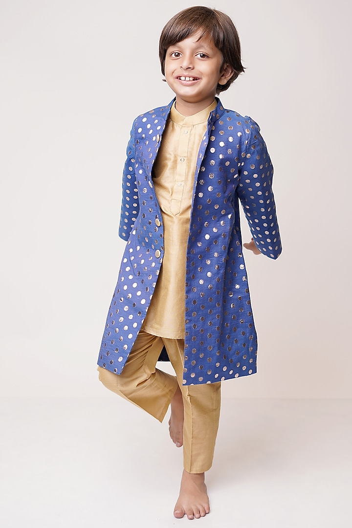 Blue Embellished Sherwani Set For Boys by TinyPants
