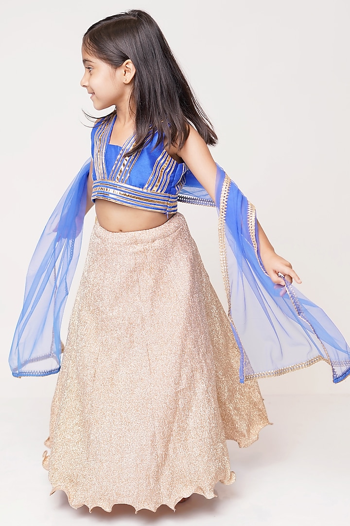 Gold Chroma Lehenga Set For Girls by TinyPants