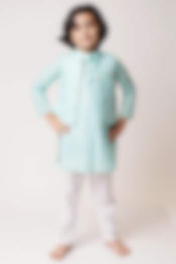 Sky Blue Cotton Bundi Jacket With Kurta Set For Boys by TinyPants