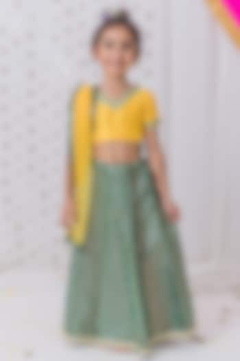 Dark Green Chanderi Lehenga Set For Girls by TinyPants at Pernia's Pop Up Shop