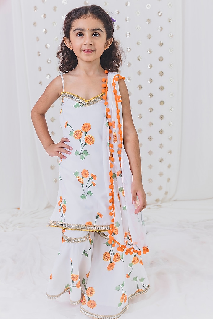 White Georgette Sharara Set For Girls by TinyPants
