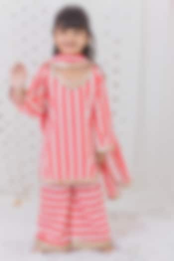 Red & White Georgette Sharara Set For Girls by TinyPants