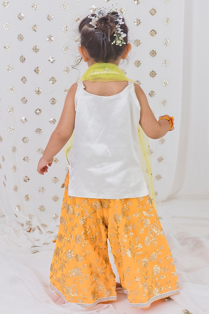 Mustard Cotton Silk Sharara Set For Girls by TinyPants at Pernia's Pop Up Shop