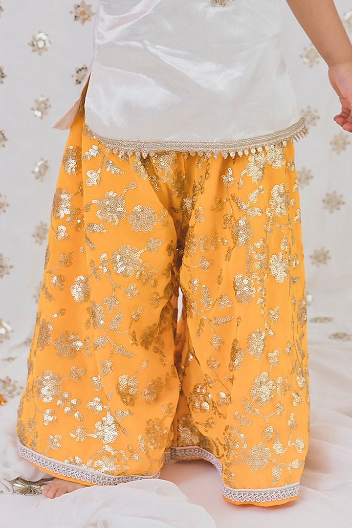Mustard Cotton Silk Sharara Set For Girls by TinyPants at Pernia's Pop Up Shop